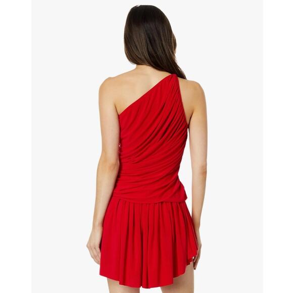 Norma Kamali Diana Uneven Flair Mini Dress Red Size Large/40 NWT One Shoulder - Picture 6 of 11